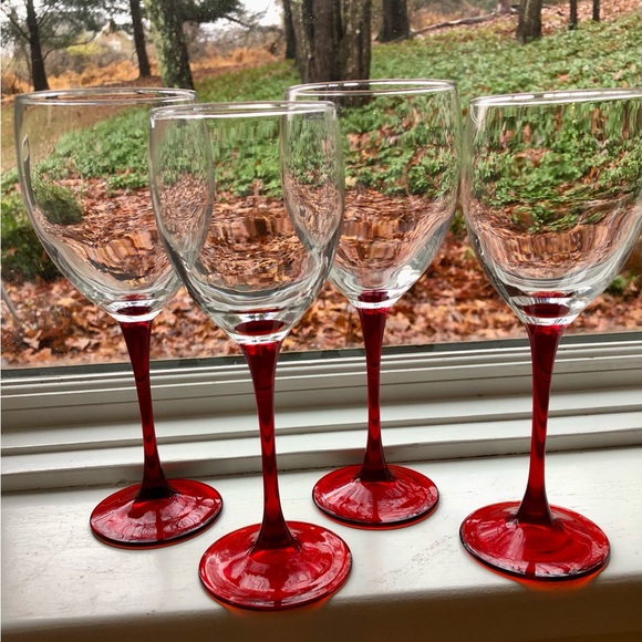 4 Ruby Red Vtg LUMINARC Stemware Goblets 2 WATER and 2 WINE Holiday! MINT - Picture 8 of 8